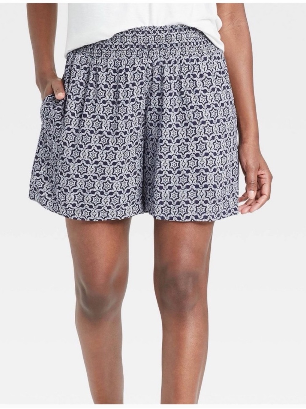 Knox Rose Navy and White Printed Elastic-Waist Mini Skirt
